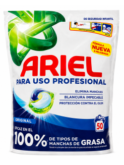 Ariel Professional Pods Original 50 Cápsulas, Detergente Lavadora Todo en Uno para Ropa Blanca y Color