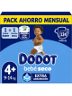 Dodot Bebé Seco Talla 4+ 9-14 kg, Pack Ahorro Mensual 124 Pañales, Extra Absorción, Barrera Stop Fugas y Protección Nocturna