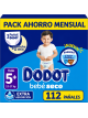 Dodot Bebé Seco Talla 5+ 12-17 kg, Pack Ahorro Mensual 112 Pañales, Extra Absorción, Barrera Stop Fugas, Noche Seca