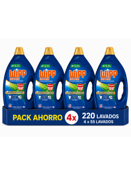 Wipp Express Higiene y Antiolores Detergente Líquido, Pack 4 x 55 Lavados, 220 Lavados, Limpieza Profunda y Agua Fría