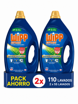 Wipp Express Higiene y Antiolores Detergente Líquido Pack 2 x 55 Lavados (110 Lavados), Limpieza Profunda