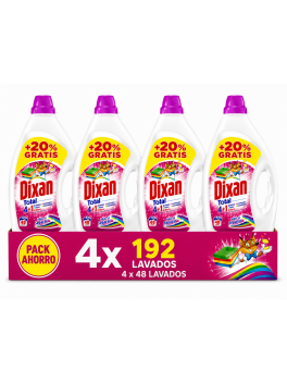 Dixan Total 4+1 Detergente Líquido, Pack Ahorro 4 x 48 Lavados, 192 Lavados, Limpieza, Frescor, Luminosidad y Ahorro para Ropa