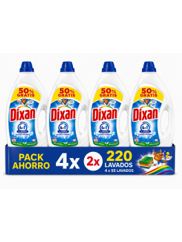 Dixan 4 en 1 Detergente Líquido, Pack Ahorro 4 x 55 Lavados, 220 Lavados, Limpieza, Frescor, Luminosidad y Sostenibilidad