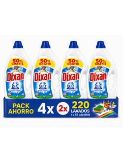 Dixan 4 en 1 Detergente Líquido, Pack Ahorro 4 x 55 Lavados, 220 Lavados, Limpieza, Frescor, Luminosidad y Sostenibilidad