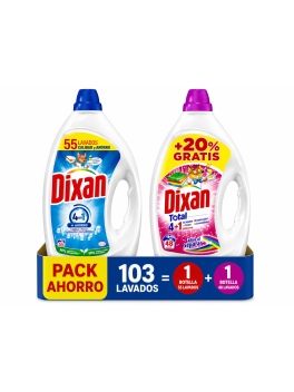 Pack Dixan 4 en 1 + Dixan Total 4+1 Detergente Líquido, 103 Lavados, Limpieza, Frescor, Luminosidad y Ahorro
