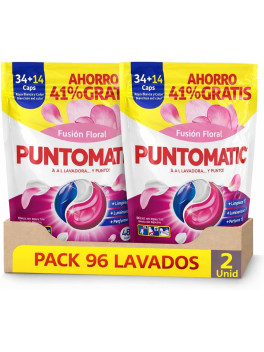 Puntomatic Fusión Floral Cápsulas Detergente Lavadora 96 Caps, Ropa Blanca y Color, Limpieza y Frescura Floral
