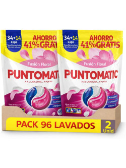 Puntomatic Fusión Floral Cápsulas Detergente Lavadora 96 Caps, Ropa Blanca y Color, Limpieza y Frescura Floral