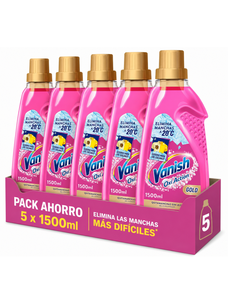 Vanish Oxi Action Gold Quitamanchas Líquido para Ropa ,Pack Ahorro 5 x 1500 ml,Pretratamiento y Lavado