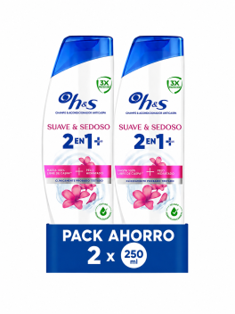 Head & Shoulders Suave y Sedoso 2 en 1 Plus Champú y Acondicionador Anticaspa, Cabello Hidratado y Brillante.Pack 2 und
