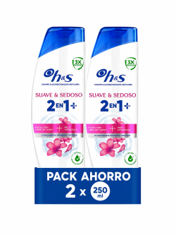 Head & Shoulders Suave y Sedoso 2 en 1 Plus Champú y Acondicionador Anticaspa, Cabello Hidratado y Brillante.Pack 2 und