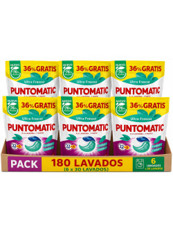 Puntomatic Cápsulas Detergente Lavadora Ultra Frescor – Pack Ahorro 180 Lavados (6 x 30 Cápsulas) | Para Ropa Blanca y de Color