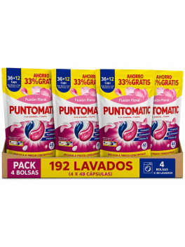 Puntomatic Cápsulas Detergente Lavadora Fusión Floral – Pack Ahorro 192 Lavados (4 x 48 Cápsulas) | Ropa Blanca y de Color
