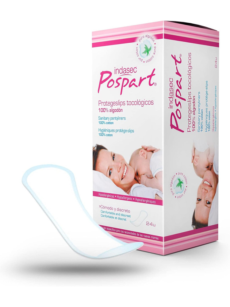 Indasec Pospart Protegeslips Tocológicos 100% Algodón – 24 Unidades | Hipoalergénicos | Protección Diaria para el Posparto