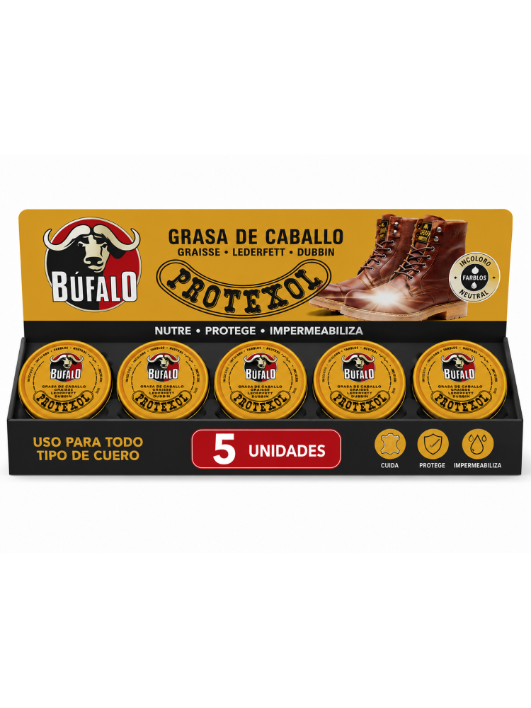 BÚFALO Grasa de Caballo Incolora para Cuero 5 x 75 ml