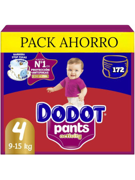 Dodot Pants Activity Pañales Braguita, Talla 4, 9-15 kg, 172 Unidades, Ajuste 360 Anti-Fugas, Extra Suave, Pack Ahorro