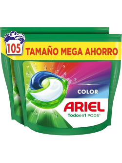 Ariel PODS Todo en 1 Detergente Lavadora Liquido 105 Capsulas/Pastillas, Jabon Extra Cuidado del Color, Mas Color y Brillo,