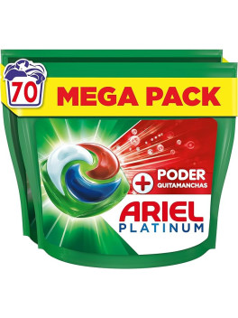 Ariel PODs Platinum, Detergente Líquido En Cápsulas + Poder Quitamanchas Cápsulas, 70 Lavados