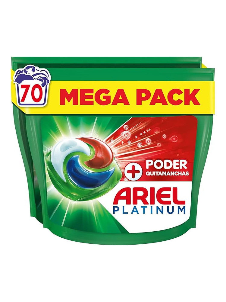 Ariel PODs Platinum, Detergente Líquido En Cápsulas + Poder Quitamanchas Cápsulas, 70 Lavados