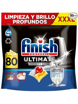 Finish Powerball Ultimate Infinity Shine pastillas lavavajillas quitagrasas protección cristal aroma limón 80 Pastillas