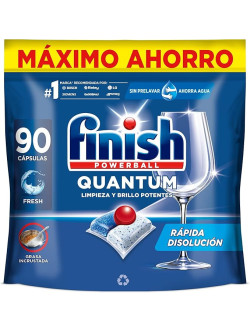 Finish Powerball Quantum All in 1 Pastillas para el lavavajillas todo en 1, limpieza profunda y brillo superior, 90 pastillas