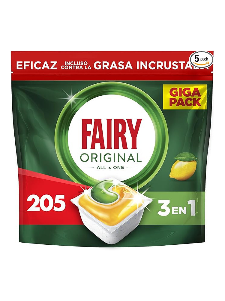 Fairy Original 3 en 1 Cápsulas De Lavavajillas, Limón, Efectivas Incluso En La Grasa Reseca