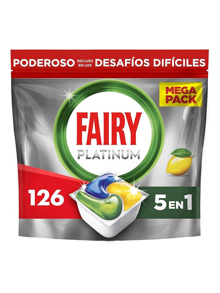 Fairy Platinum Limón, Todo En Uno, 126 Cápsulas, Para Los Restos Más Difíciles, Limpia Incluso La Grasa De Los Filtros,