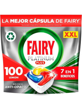 Fairy Platinum Plus Todo en Uno Pastillas Lavavajillas, 100und (5 x 20), Limpieza Profunda y Extra Brillo, Fragancia Limon