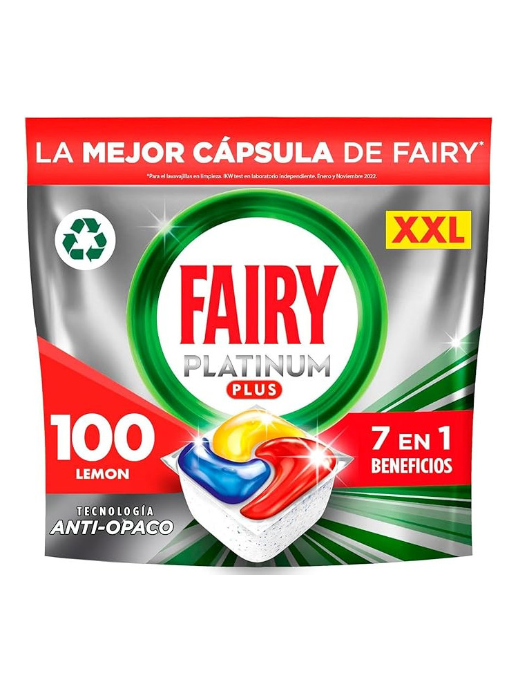 Fairy Platinum Plus Todo en Uno Pastillas Lavavajillas, 100und (5 x 20), Limpieza Profunda y Extra Brillo, Fragancia Limon