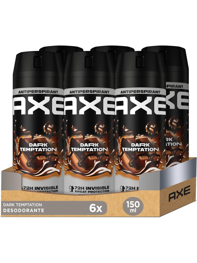 Axe Desodorante para Hombre Antitranspirante Dark Temptation 150ml - Pack de 6 - Aerosol - Fresco
