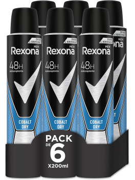 Rexona Desodorante Aerosol Antitranspirante para hombre Cobalt Dry 200ml - Pack de 6