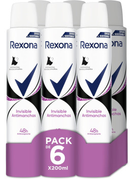 Rexona Invisible Desodorante Aerosol Antitranspirante para mujer Black&White 200ml - Pack de 6