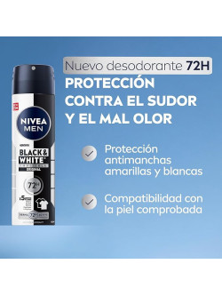 NIVEA MEN Black & White Invisible Original Spray 72h (6 x 200 ml), desodorante antimanchas de cuidado masculino