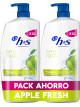 H&S Apple Fresh Champú Anticaspa 2x1000ml con Dispensador, para Uso Diario