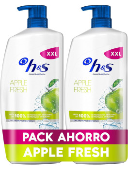 H&S Apple Fresh Champú Anticaspa 2x1000ml con Dispensador, para Uso Diario