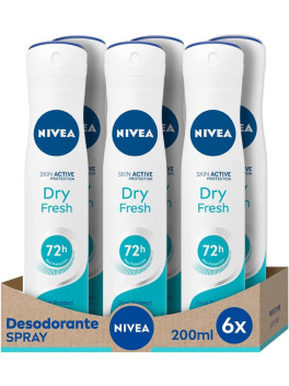 NIVEA Dry Comfort Fresh Spray pack de 6 (6 x 200 ml), desodorante antitranspirante con protección 72 h,