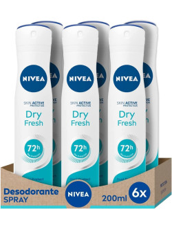 NIVEA Dry Comfort Fresh Spray pack de 6 (6 x 200 ml), desodorante antitranspirante con protección 72 h,