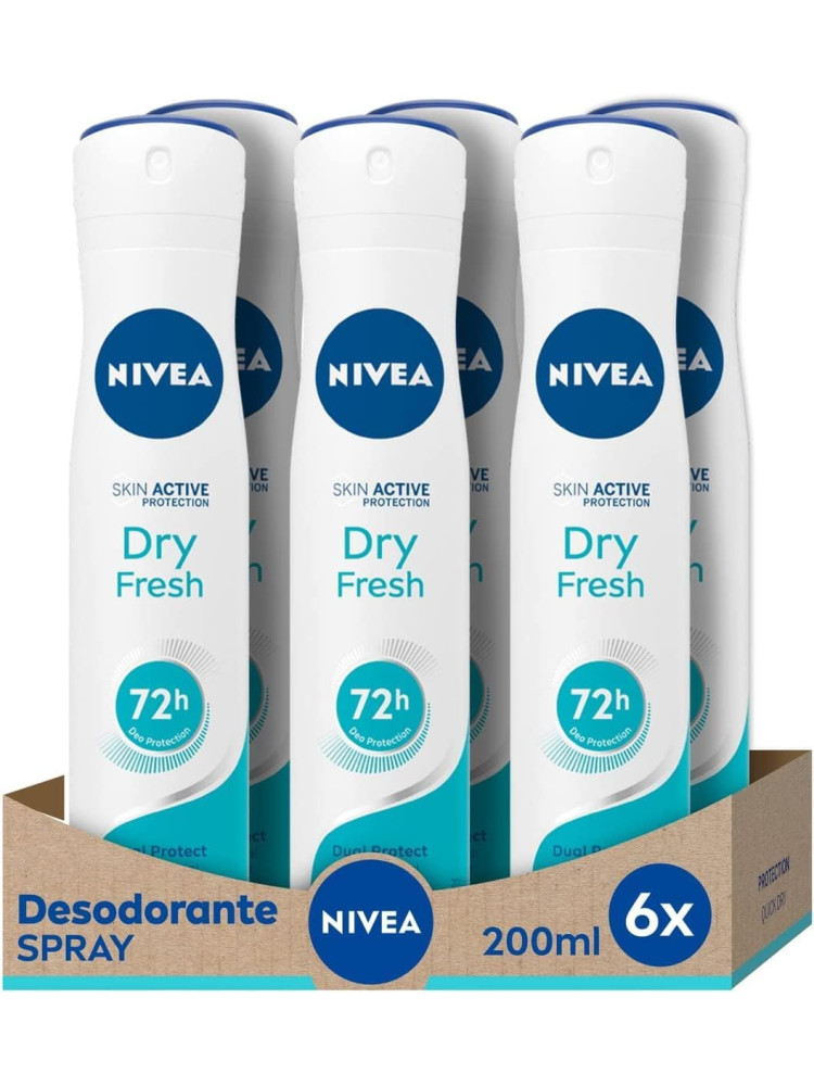 NIVEA Dry Comfort Fresh Spray pack de 6 (6 x 200 ml), desodorante antitranspirante con protección 72 h,