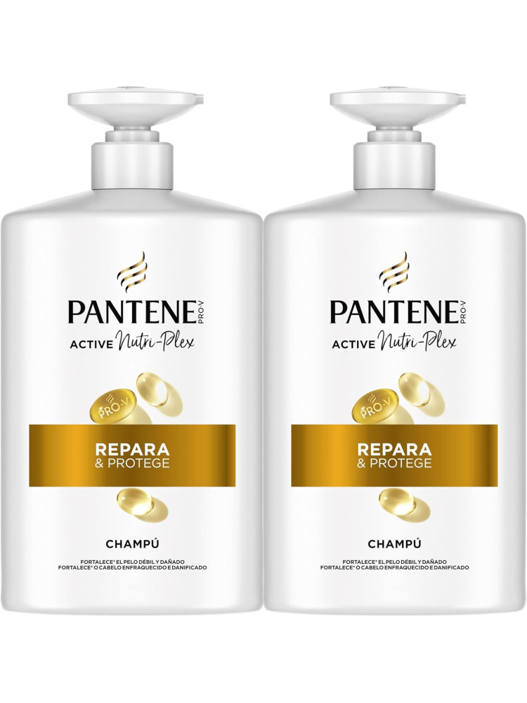 Pantene Pro-V Repara Y Protege Champú 2x1000ML, Dispensador, Pelo Seco Y Dañado. Limpia Y Protege Los Enlaces Capilares.