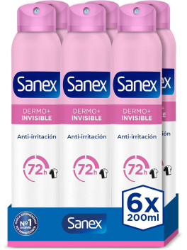 Sanex Dermo Invisible Desodorante Spray, Pack 6 Uds x 200 ml