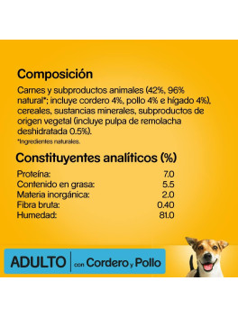 Pedigree Comida Húmeda para Perros, Sabor Cordero y Pollo en Paté (Pack de 20 Tarrinas x 300g)