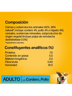 Pedigree Comida Húmeda para Perros, Sabor Cordero y Pollo en Paté (Pack de 20 Tarrinas x 300g)