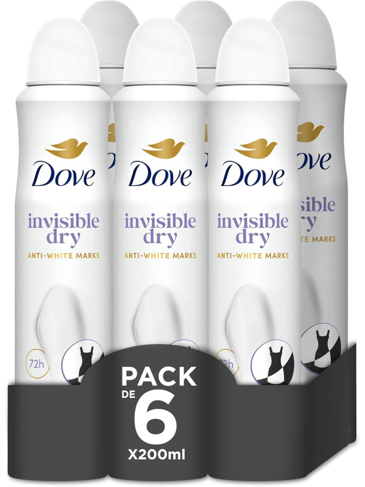 Dove Advanced Care Desodorante advance care Protección 72 horas Spray 200ml, Pack de 6 x 200 ml