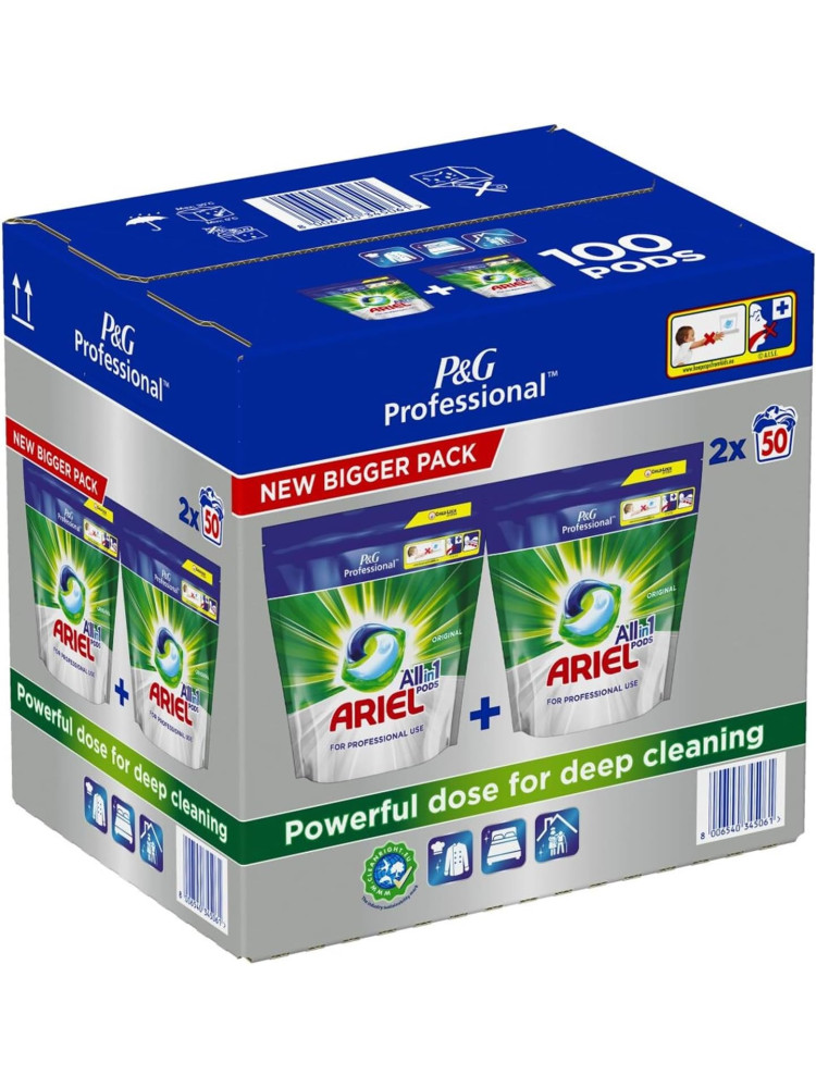 Ariel Professional Cápsulas Detergente Original 100 Lavados (2 x 50 Cápsulas)