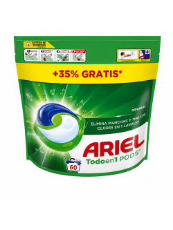 Ariel Todo en 1 PODS Original ( 1x60 )  Cápsulas Lavadora. Elimina Manchas y Olores, Rápida en Frío