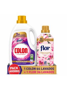 Colon Advanced Detergente Líquido 64 Lavados + Flor Rosa 36 Lavados Gratis, Ropa Blanca y Color, Quitamanchas