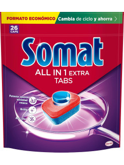 Somat All in 1 Extra Pastillas Lavavajillas 78 Cápsulas (3 x 26), Limpieza, Brillo y Protección Total