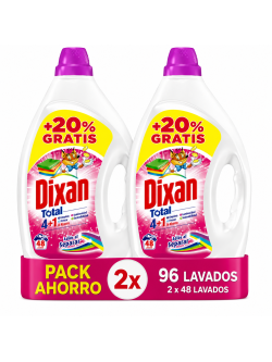 Dixan Total 4+1 Detergente Líquido Lavadora Pack 2 x 48 Lavados (96 Lavados), Ropa Blanca y Color, Frescor