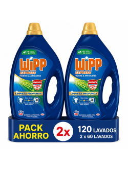 Wipp Express Higiene y Antiolores Detergente Líquido Pack 2 x 60 Lavados (120 Lavados), Limpieza Profunda