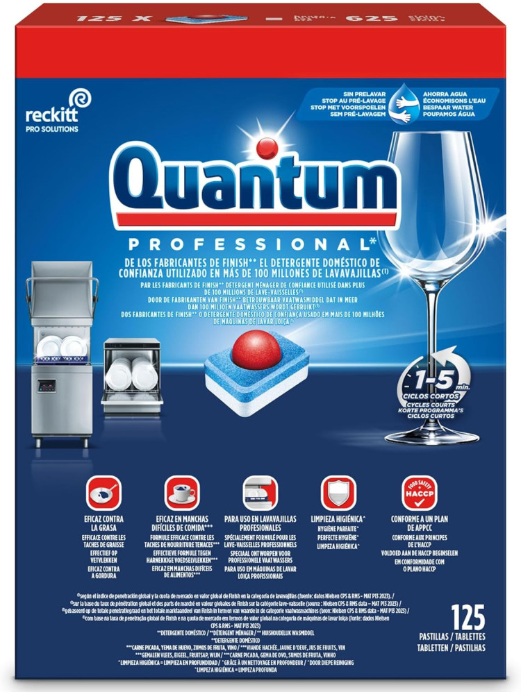 Finish Quantum Professional Lavavajillas 125 Pastillas, Limpieza Profesional, Brillo y Desengrase Potente