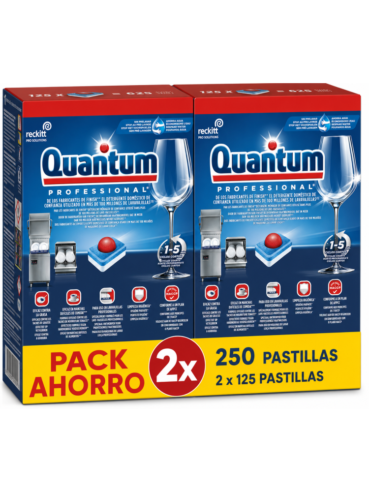Pack Ahoro Finish Quantum Professional Lavavajillas 250 Pastillas, Limpieza Profesional, Brillo y Desengrase Potente